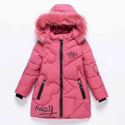 Girls Winter Jacket - Heavyweight Long Style Coat With Detachable Velvet Hood - ZOOMNSTORE