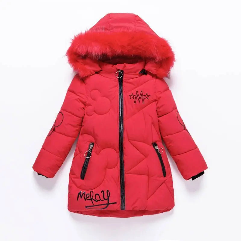 Girls Winter Jacket - Heavyweight Long Style Coat With Detachable Velvet Hood - ZOOMNSTORE
