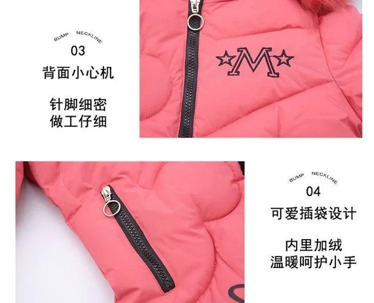 Girls Winter Jacket - Heavyweight Long Style Coat With Detachable Velvet Hood - ZOOMNSTORE