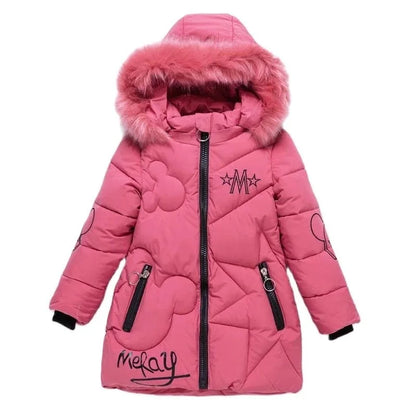 Girls Winter Jacket - Heavyweight Long Style Coat With Detachable Velvet Hood - ZOOMNSTORE