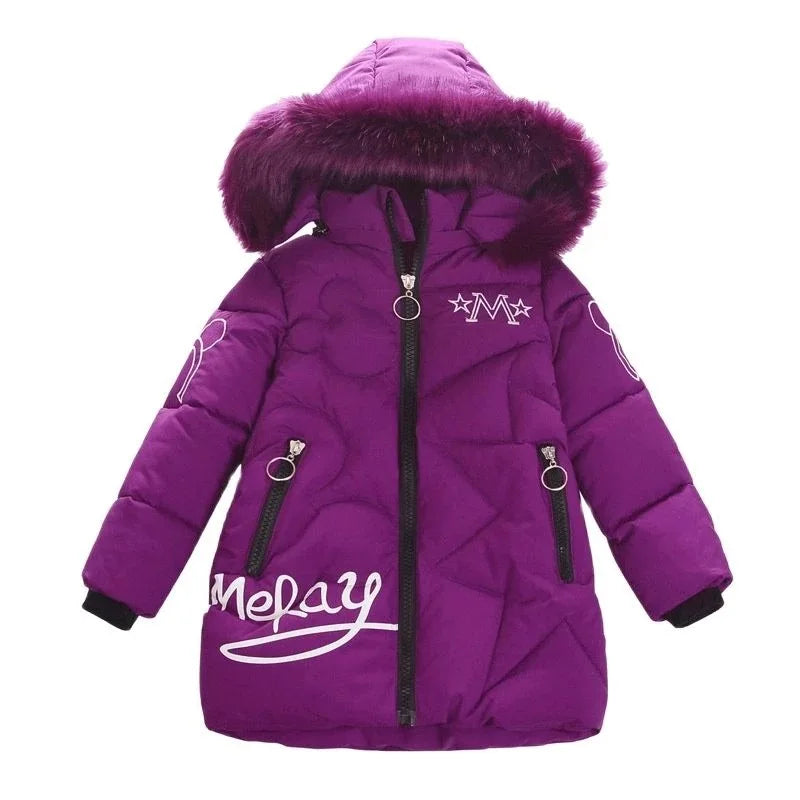 Girls Winter Jacket - Heavyweight Long Style Coat With Detachable Velvet Hood - ZOOMNSTORE