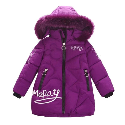 Girls Winter Jacket - Heavyweight Long Style Coat With Detachable Velvet Hood - ZOOMNSTORE