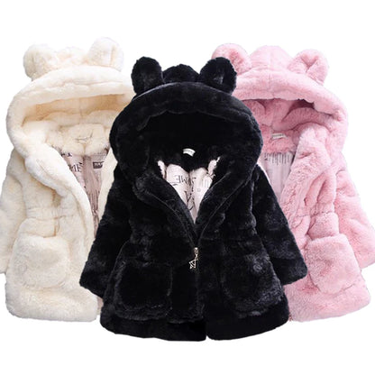 Girls Winter Jacket - Kids Winter Coat With Faux Fur Hooded Zipper Closure - ZOOMNSTORE