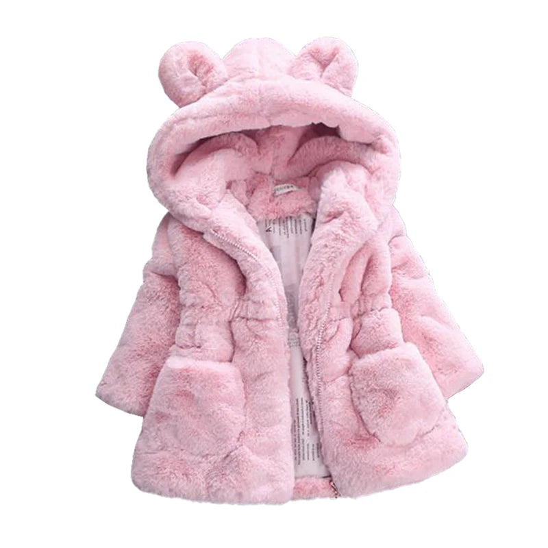 Girls Winter Jacket - Kids Winter Coat With Faux Fur Hooded Zipper Closure - ZOOMNSTORE