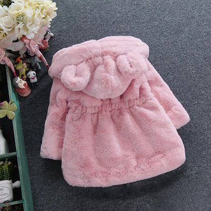 Girls Winter Jacket - Kids Winter Coat With Faux Fur Hooded Zipper Closure - ZOOMNSTORE