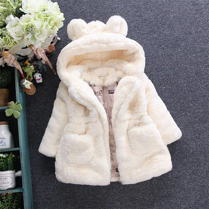 Girls Winter Jacket - Kids Winter Coat With Faux Fur Hooded Zipper Closure - ZOOMNSTORE