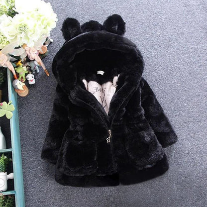 Girls Winter Jacket - Kids Winter Coat With Faux Fur Hooded Zipper Closure - ZOOMNSTORE
