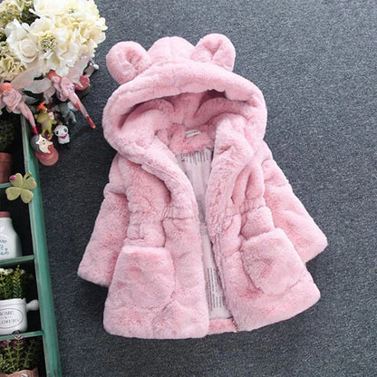 Girls Winter Jacket - Kids Winter Coat With Faux Fur Hooded Zipper Closure - ZOOMNSTORE