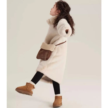 Girls Winter Jacket - Long Solid Color Faux Fur Coat With Zipper Closure - ZOOMNSTORE