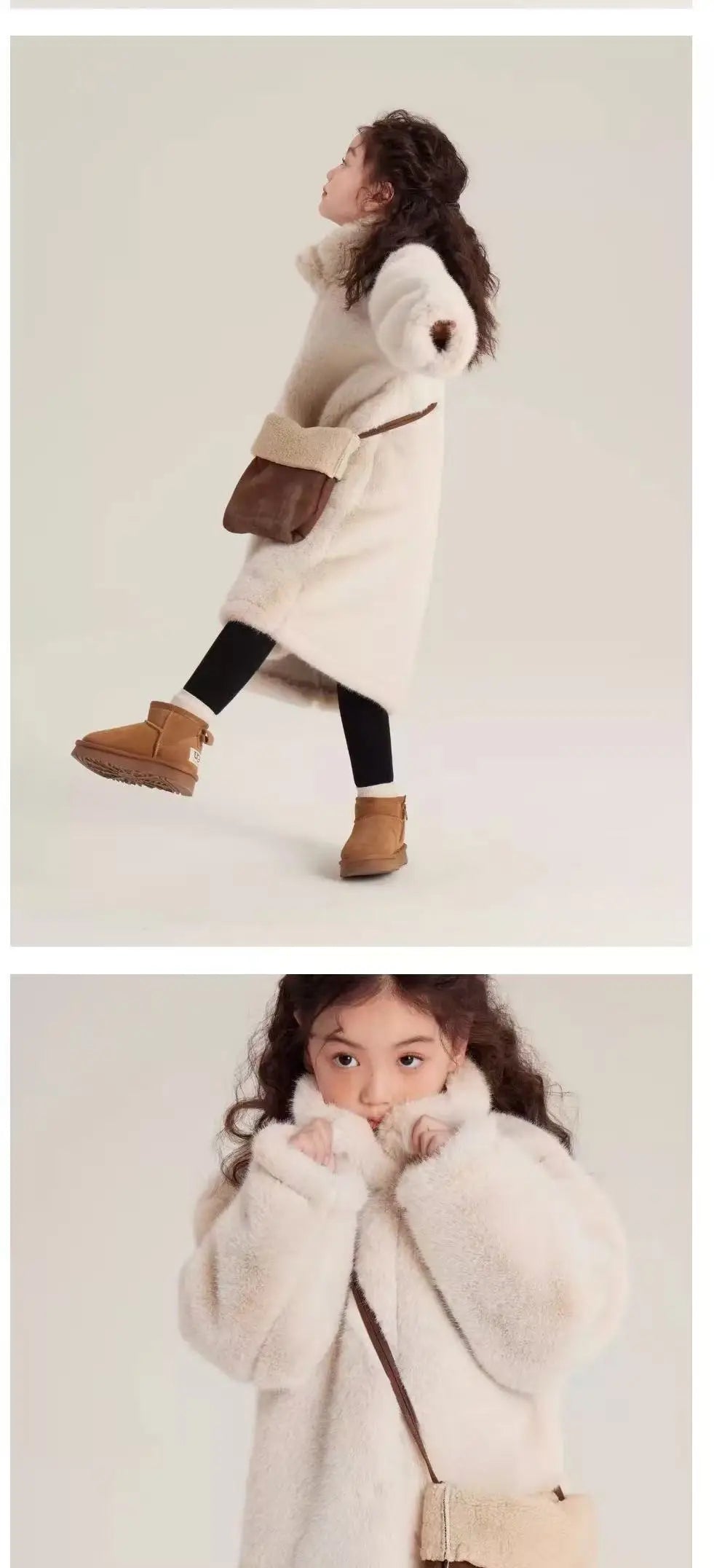 Girls Winter Jacket - Long Solid Color Faux Fur Coat With Zipper Closure - ZOOMNSTORE