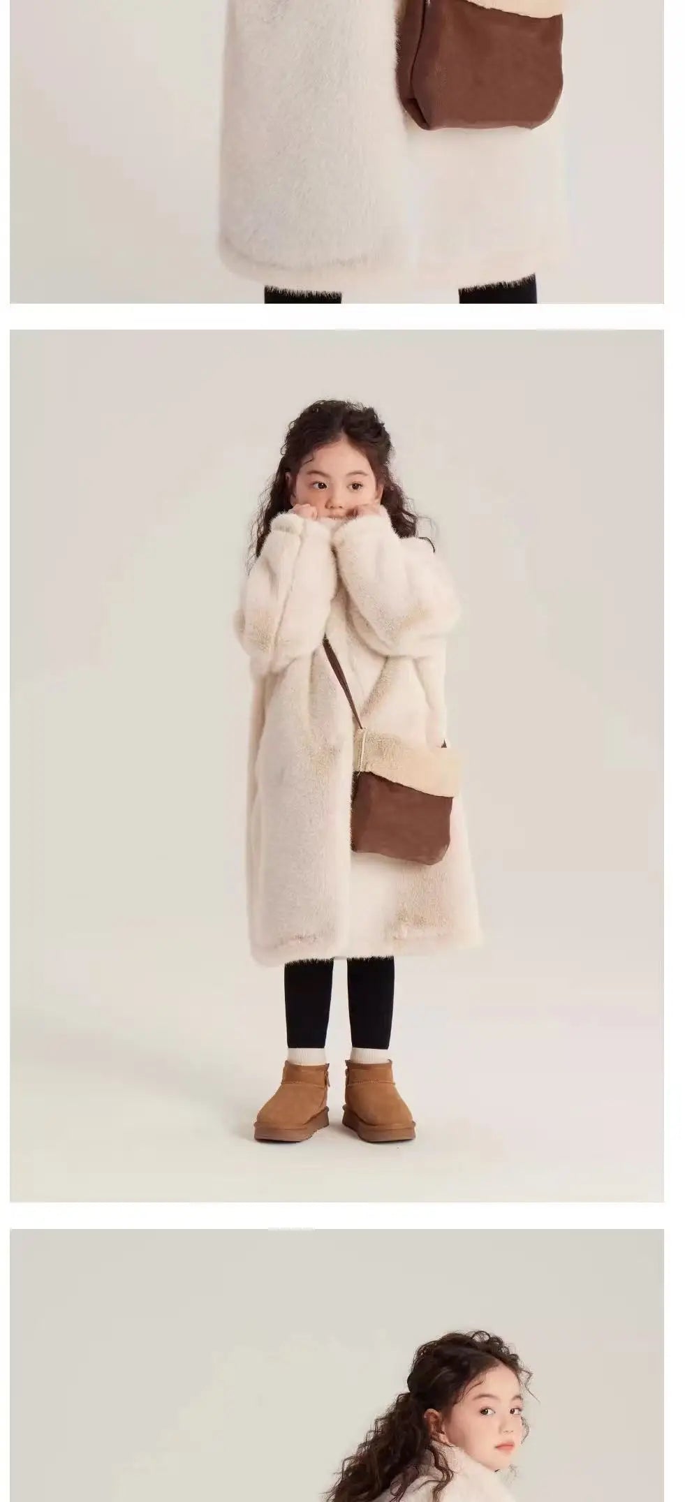 Girls Winter Jacket - Long Solid Color Faux Fur Coat With Zipper Closure - ZOOMNSTORE