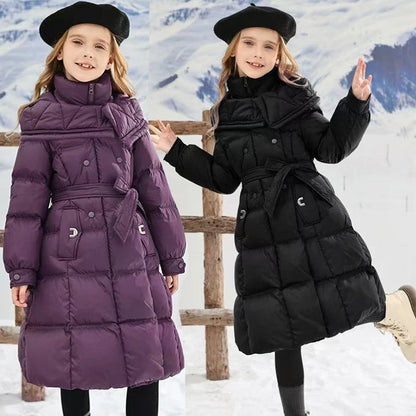 Girls Winter Jacket - Thick Cotton Hooded Coat For Kids With Zipper Closure - ZOOMNSTORE