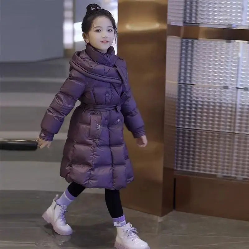 Girls Winter Jacket - Thick Cotton Hooded Coat For Kids With Zipper Closure - ZOOMNSTORE