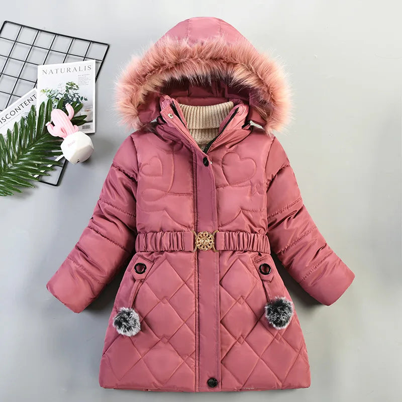 Girls Winter Jacket - Warm Hooded Cotton Polyester Coat | Windproof Kids Outerwear - ZOOMNSTORE
