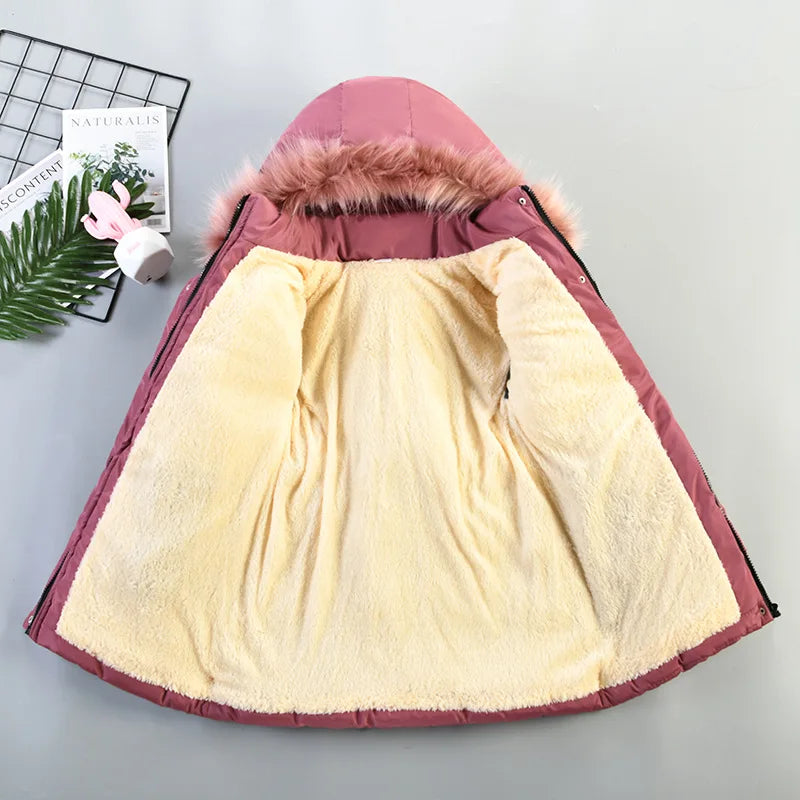 Girls Winter Jacket - Warm Hooded Cotton Polyester Coat | Windproof Kids Outerwear - ZOOMNSTORE