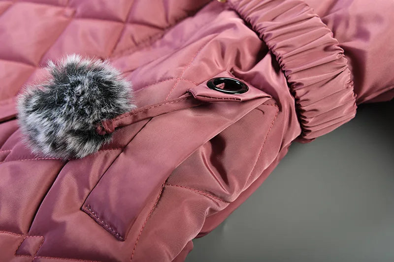 Girls Winter Jacket - Warm Hooded Cotton Polyester Coat | Windproof Kids Outerwear - ZOOMNSTORE
