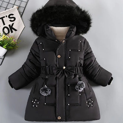 Girls Winter Jacket - Warm Hooded Cotton Polyester Coat | Windproof Kids Outerwear - ZOOMNSTORE