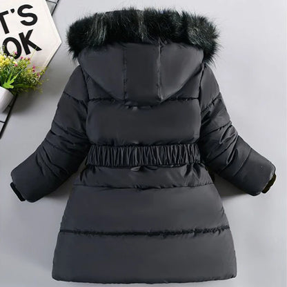 Girls Winter Jacket - Warm Hooded Cotton Polyester Coat | Windproof Kids Outerwear - ZOOMNSTORE