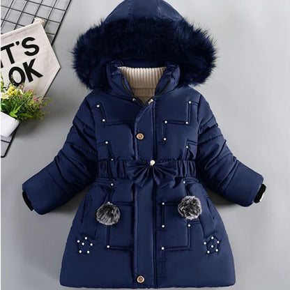 Girls Winter Jacket - Warm Hooded Cotton Polyester Coat | Windproof Kids Outerwear - ZOOMNSTORE