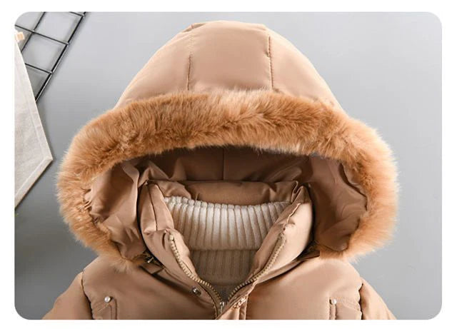 Girls Winter Jacket - Warm Hooded Cotton Polyester Coat | Windproof Kids Outerwear - ZOOMNSTORE
