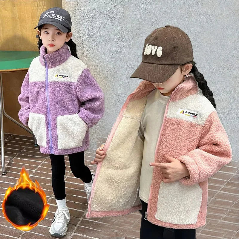 Girls Lamb Wool Jackets - Warm Autumn Winter Coats for Kids - ZOOMNSTORE