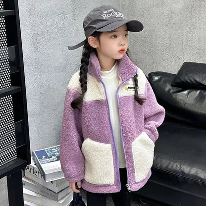 Girls Lamb Wool Jackets - Warm Autumn Winter Coats for Kids - ZOOMNSTORE