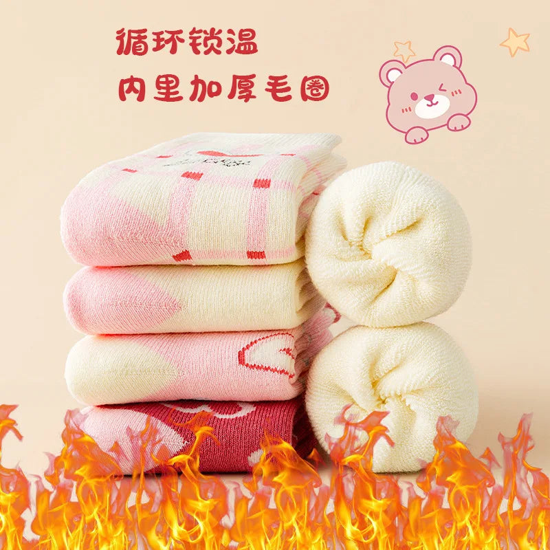 Girls Winter Socks 5 Pairs Baby Cute Color Princess Pink Thick Cotton Socks Children Warm Winter Socks - ZOOMNSTORE