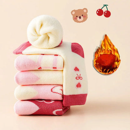 Girls Winter Socks 5 Pairs Baby Cute Color Princess Pink Thick Cotton Socks Children Warm Winter Socks - ZOOMNSTORE