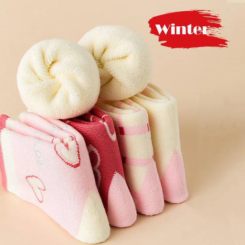 Girls Winter Socks 5 Pairs Baby Cute Color Princess Pink Thick Cotton Socks Children Warm Winter Socks - ZOOMNSTORE