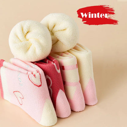 Girls Winter Socks 5 Pairs Baby Cute Color Princess Pink Thick Cotton Socks Children Warm Winter Socks - ZOOMNSTORE