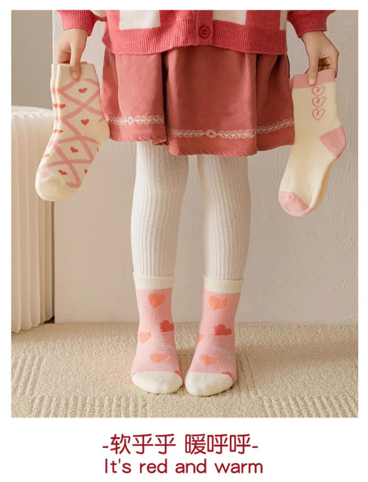 Girls Winter Socks 5 Pairs Baby Cute Color Princess Pink Thick Cotton Socks Children Warm Winter Socks - ZOOMNSTORE