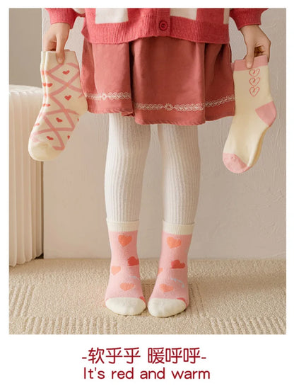 Girls Winter Socks 5 Pairs Baby Cute Color Princess Pink Thick Cotton Socks Children Warm Winter Socks - ZOOMNSTORE
