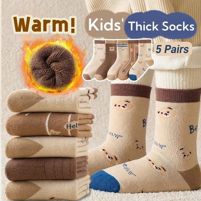 Girls Winter Socks 5 Pairs Baby Cute Color Princess Pink Thick Cotton Socks Children Warm Winter Socks - ZOOMNSTORE