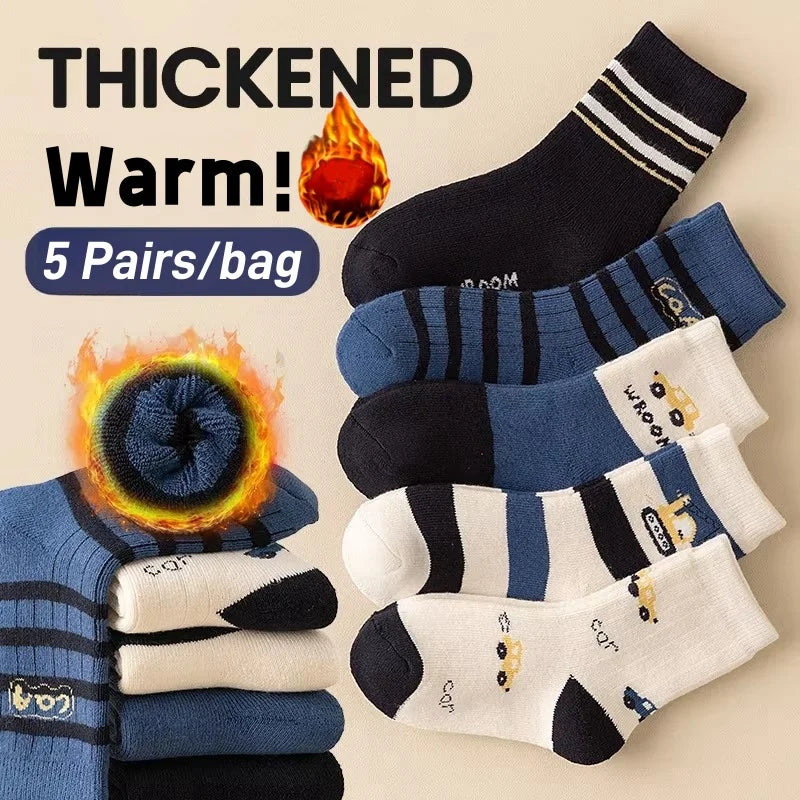 Girls Winter Socks 5 Pairs Baby Cute Color Princess Pink Thick Cotton Socks Children Warm Winter Socks - ZOOMNSTORE