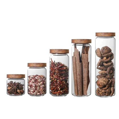 1pcs Wood Lid Orgnizer Glass Airtight Canister Kitchen Storage Bottles Jar Sealed Food Container Ginger Cereal Dispenser Set - ZOOMNSTORE