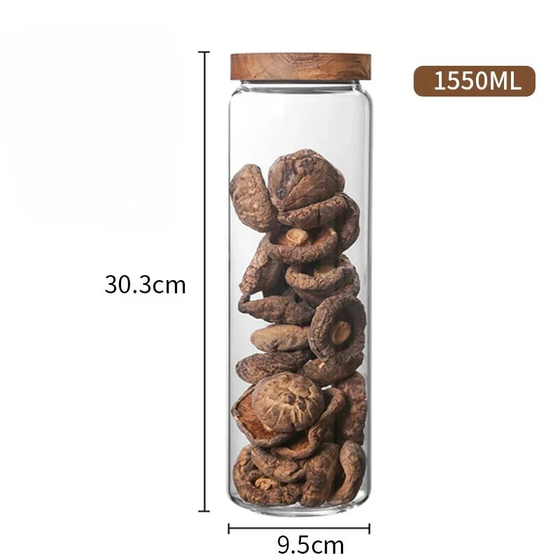 1pcs Wood Lid Orgnizer Glass Airtight Canister Kitchen Storage Bottles Jar Sealed Food Container Ginger Cereal Dispenser Set - ZOOMNSTORE