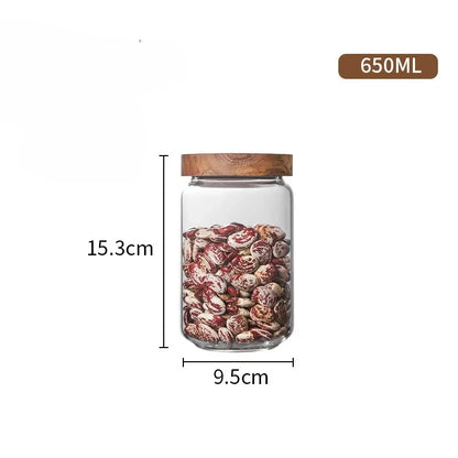 1pcs Wood Lid Orgnizer Glass Airtight Canister Kitchen Storage Bottles Jar Sealed Food Container Ginger Cereal Dispenser Set - ZOOMNSTORE