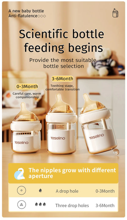 Glass Baby Bottle 160ml | Anti Choking Newborn Feeding Bottle With Slow Flow Silicone Nipple - ZOOMNSTORE