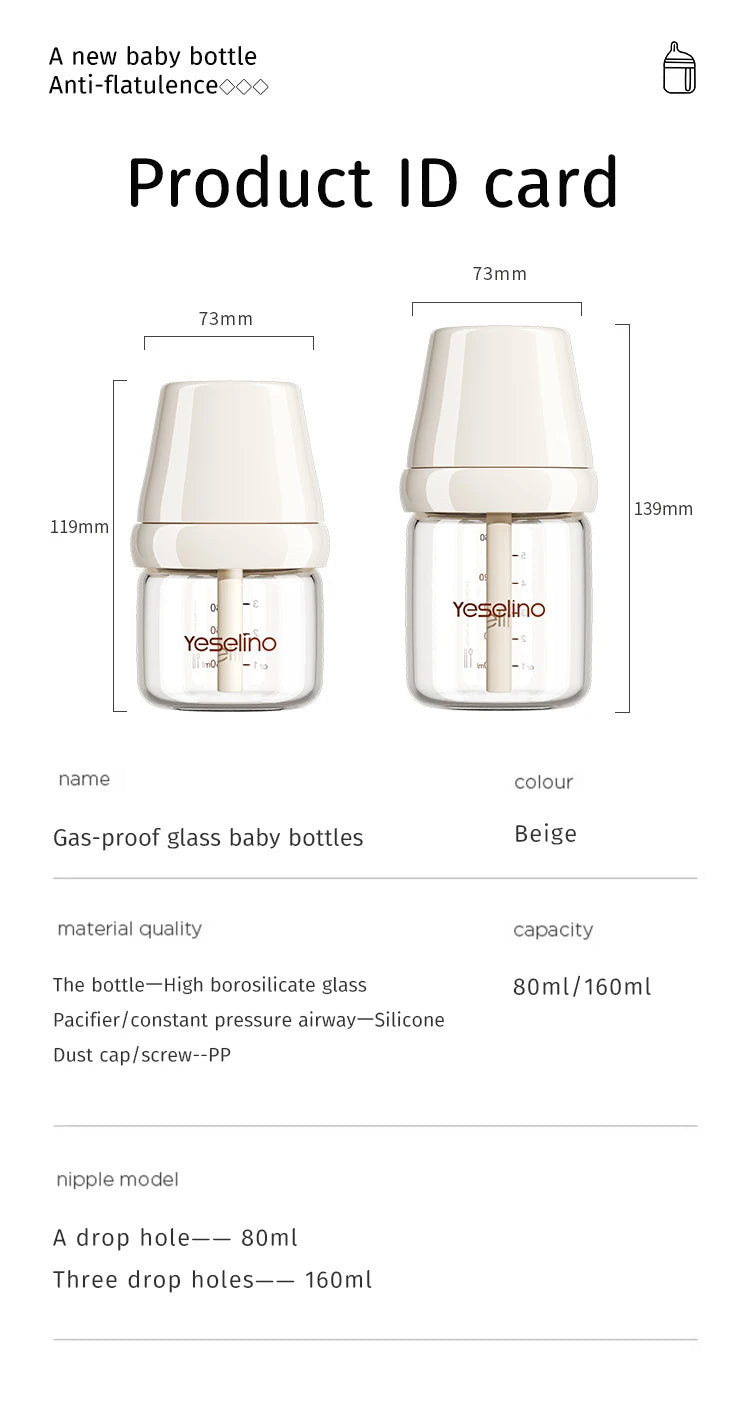 Glass Baby Bottle 160ml | Anti Choking Newborn Feeding Bottle With Slow Flow Silicone Nipple - ZOOMNSTORE