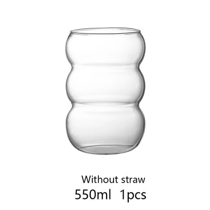 Glass Coffee Cup - 350/550ml Durable Clear Glass With Straw | Eco Friendly Drinkware Mug - ZOOMNSTORE