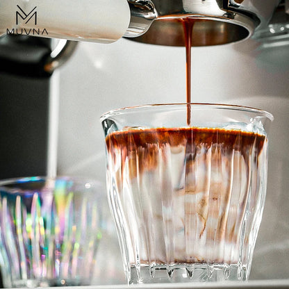 Glass Coffee Cup - MUVNA Ribbed Heat Resistant Espresso Mug, Transparent Gray - ZOOMNSTORE