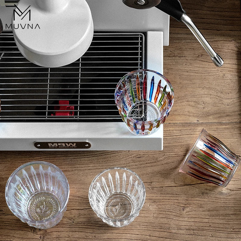 Glass Coffee Cup - MUVNA Ribbed Heat Resistant Espresso Mug, Transparent Gray - ZOOMNSTORE