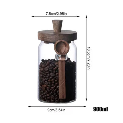 Glass Food Storage Containers with Wooden Lids and Scoop Glass Sealed Jar Airtight Food Storage Jar for Sugar Coffee Bean Candy - ZOOMNSTORE