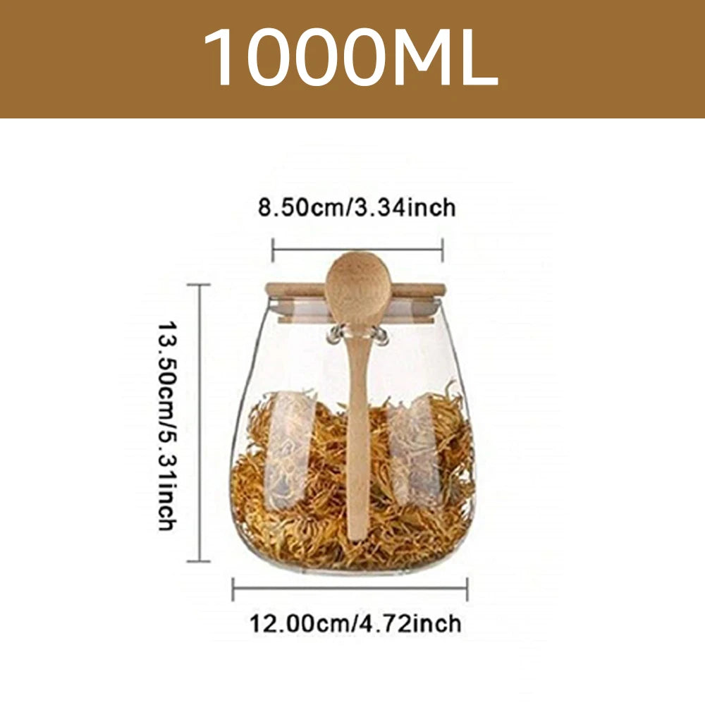 34oz sealed glass jar with spoon and lid Clear Spice jar Small food storage container Sugar jar Tea jar Kitchen coffee jar - ZOOMNSTORE
