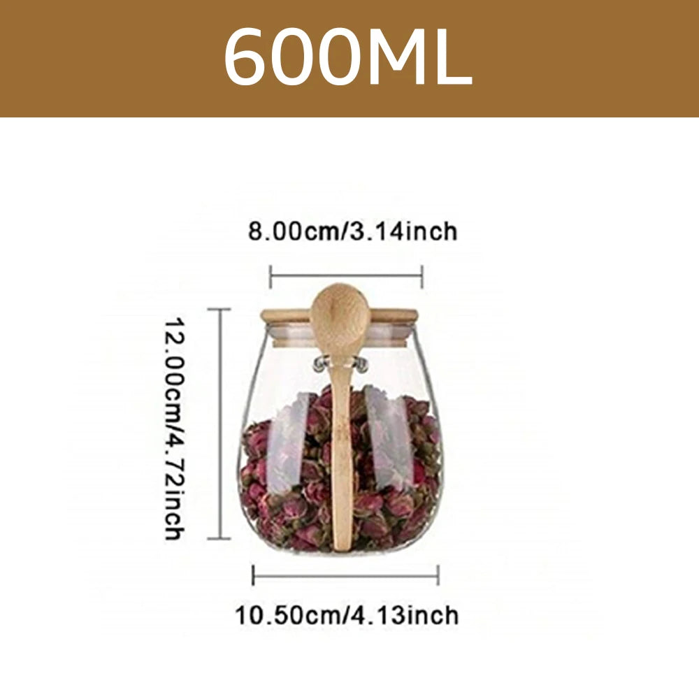 34oz sealed glass jar with spoon and lid Clear Spice jar Small food storage container Sugar jar Tea jar Kitchen coffee jar - ZOOMNSTORE