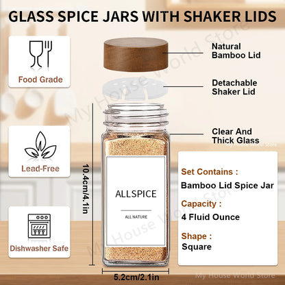 13Pcs Glass Spice Jars with Bamboo Lids 4oz Glass Jars Spice Jar Set Seasoning Jars Organizer Storage Bottles for Spice Rack - ZOOMNSTORE