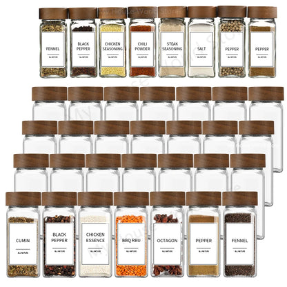 13Pcs Glass Spice Jars with Bamboo Lids 4oz Glass Jars Spice Jar Set Seasoning Jars Organizer Storage Bottles for Spice Rack - ZOOMNSTORE