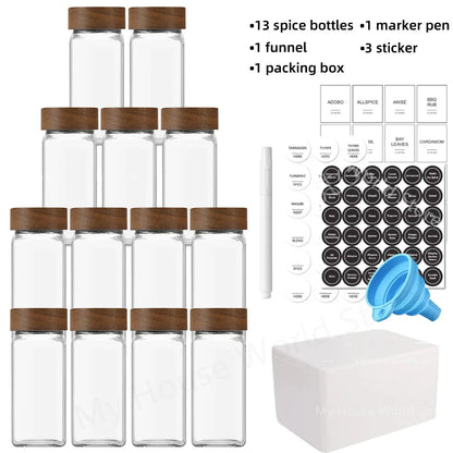 13Pcs Glass Spice Jars with Bamboo Lids 4oz Glass Jars Spice Jar Set Seasoning Jars Organizer Storage Bottles for Spice Rack - ZOOMNSTORE