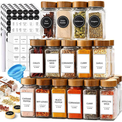 13Pcs Glass Spice Jars with Bamboo Lids 4oz Glass Jars Spice Jar Set Seasoning Jars Organizer Storage Bottles for Spice Rack - ZOOMNSTORE