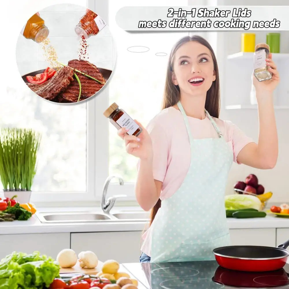 13Pcs Glass Spice Jars with Bamboo Lids 4oz Glass Jars Spice Jar Set Seasoning Jars Organizer Storage Bottles for Spice Rack - ZOOMNSTORE